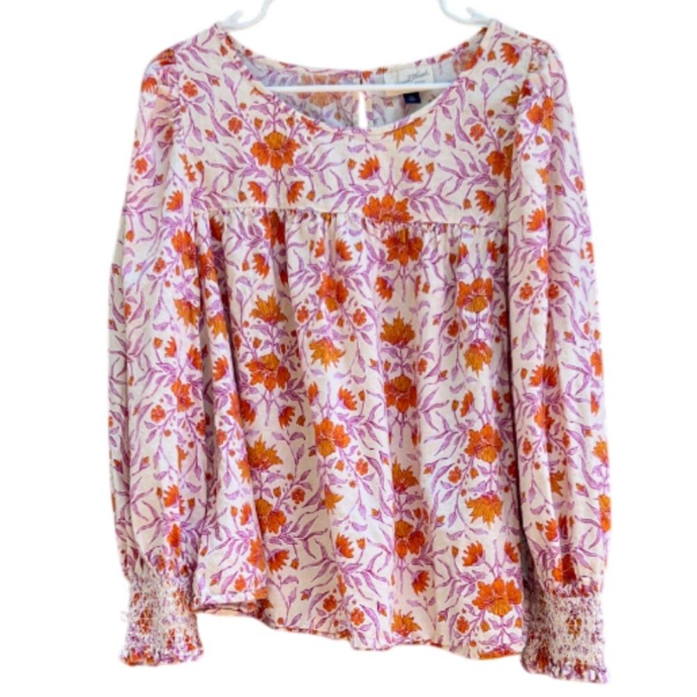 Universal Thread Floral Blouse with Orange and Pink Accents